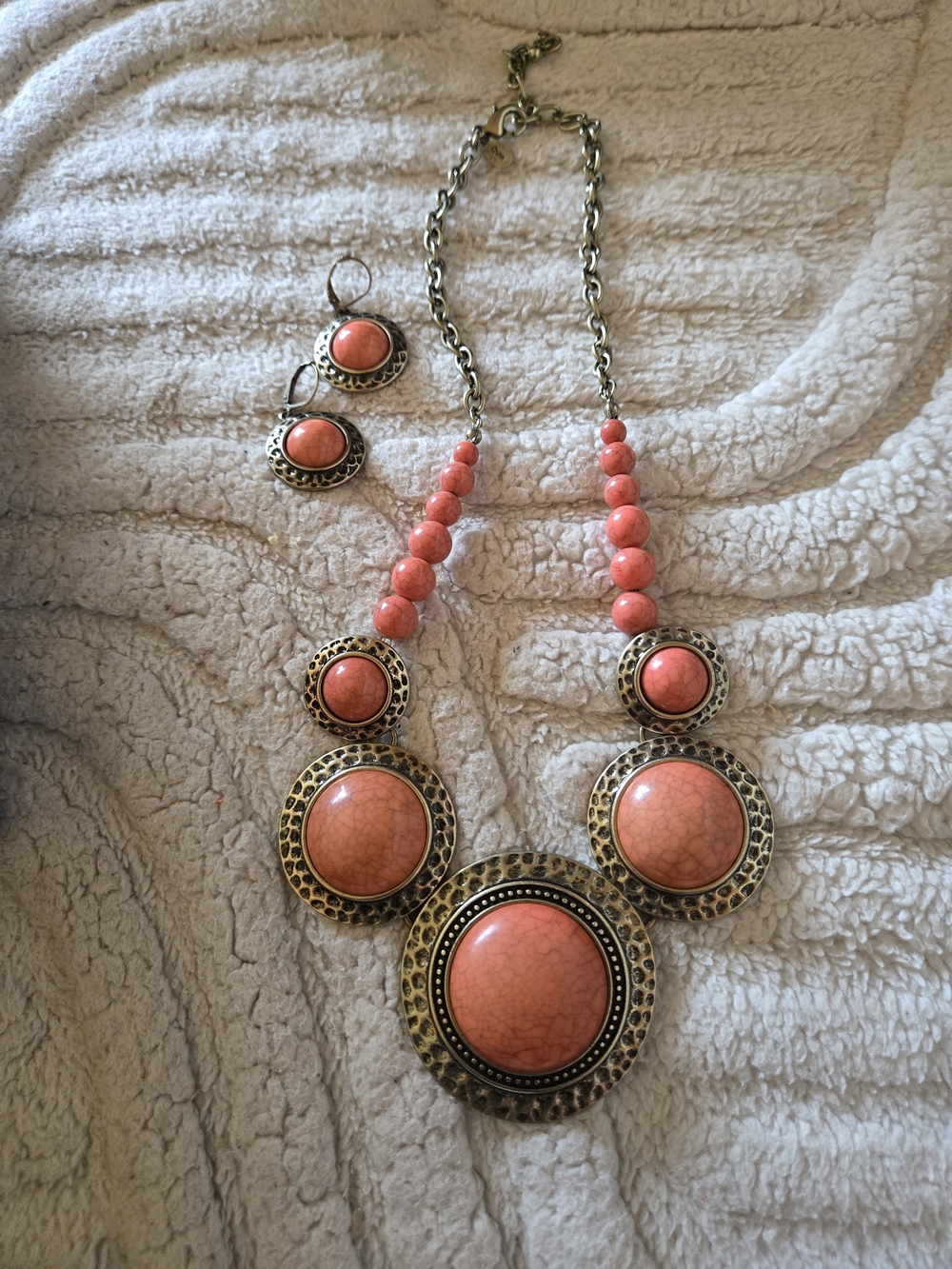 Coral Statement Bib Necklace and Earrings Set - Women Jewelry